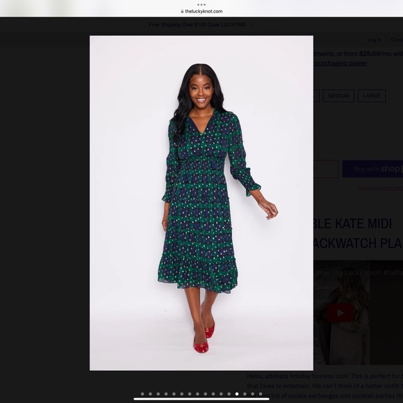 SAIL TO SABLE SMOCKED WAIST SILK MIDI DRESS IN BLACK WATCH TARTAN SIZE SMALL - Picture 12 of 12